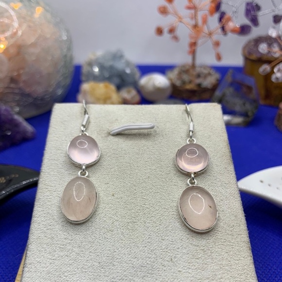 Lovely & Loving .925 Sterling Silver Rose Quartz Drop Earrings, Handmade! - Picture 1 of 12